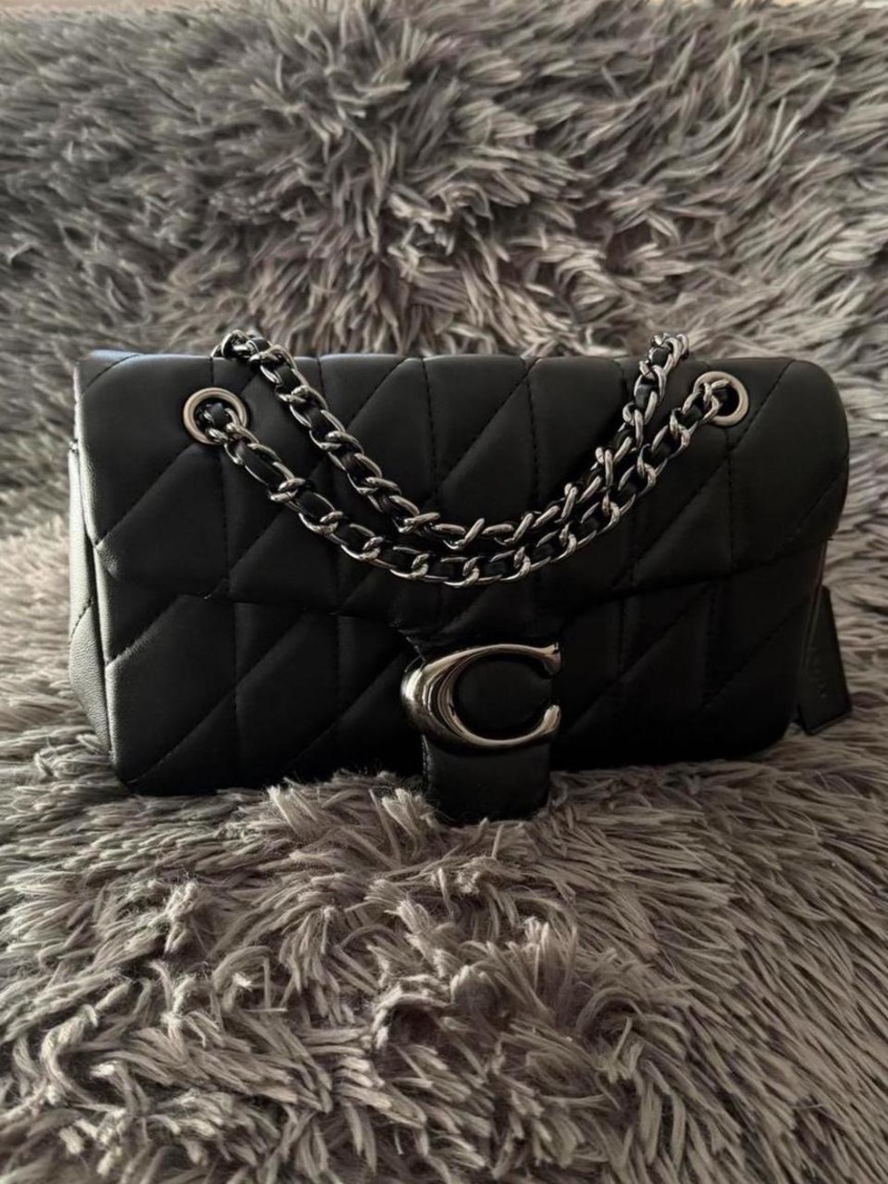 Coach Black Quilted Leather Shoulder Bag with Silver Chain